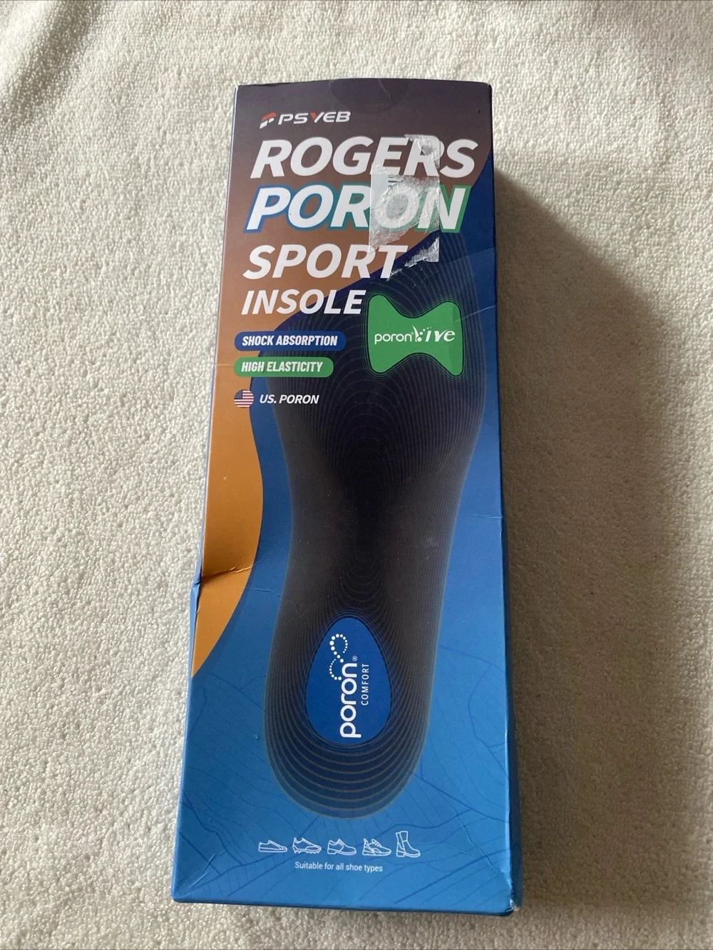PSVEB Rogers Poron Sport Insoles Arch Support Blue Cuttable Size -Open Box